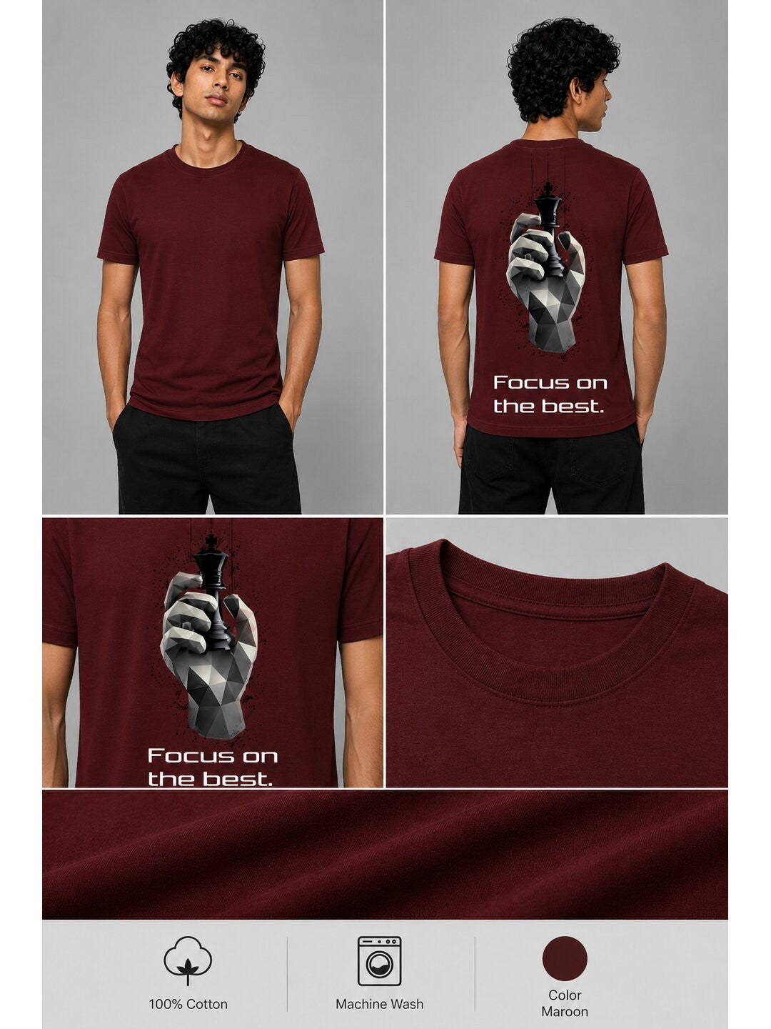 Chess Hand Printed Round Neck Regular Pre-customized Tshirt for Men