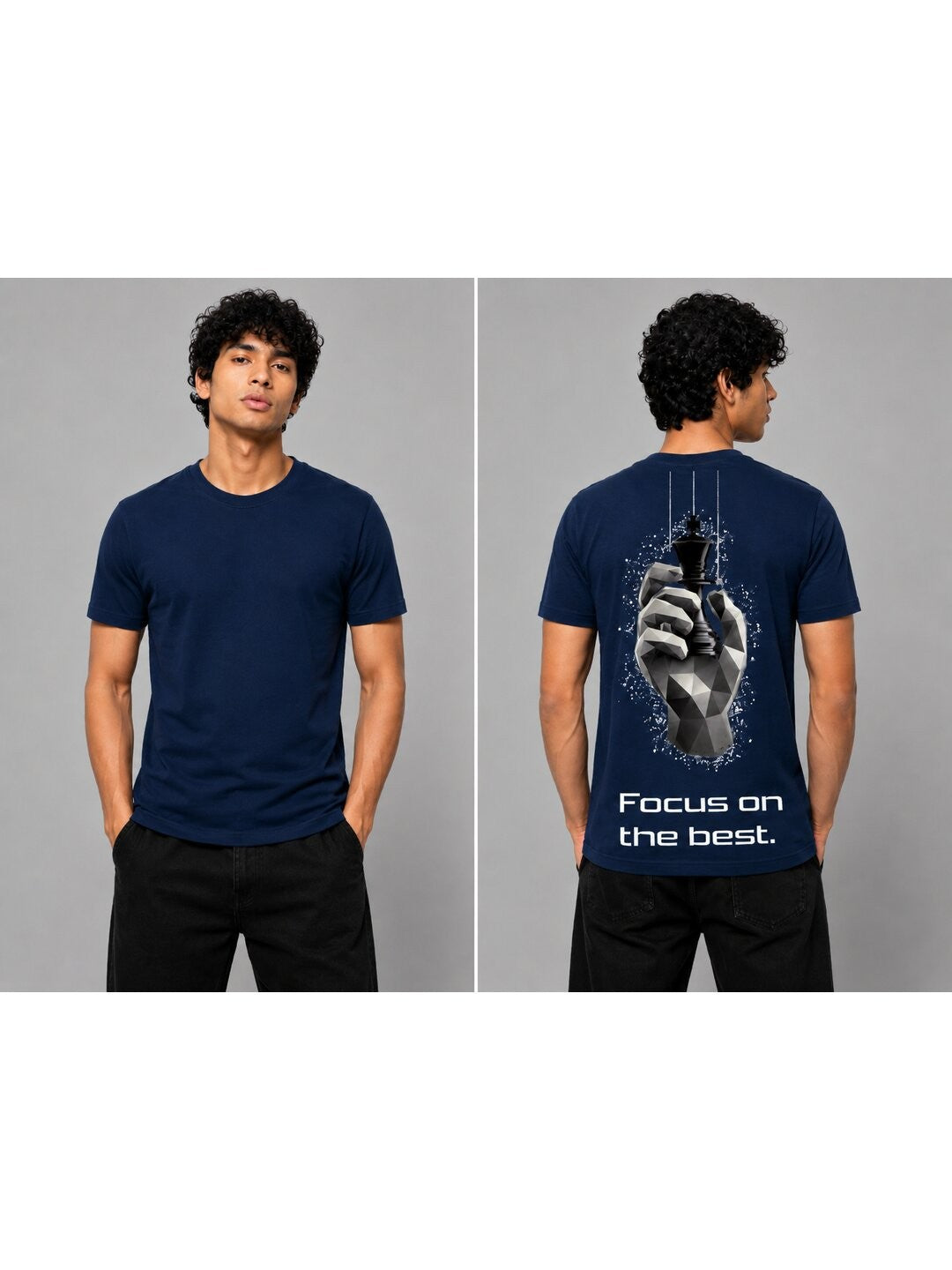 Chess Hand Printed Round Neck Regular Pre-customized Tshirt for Men