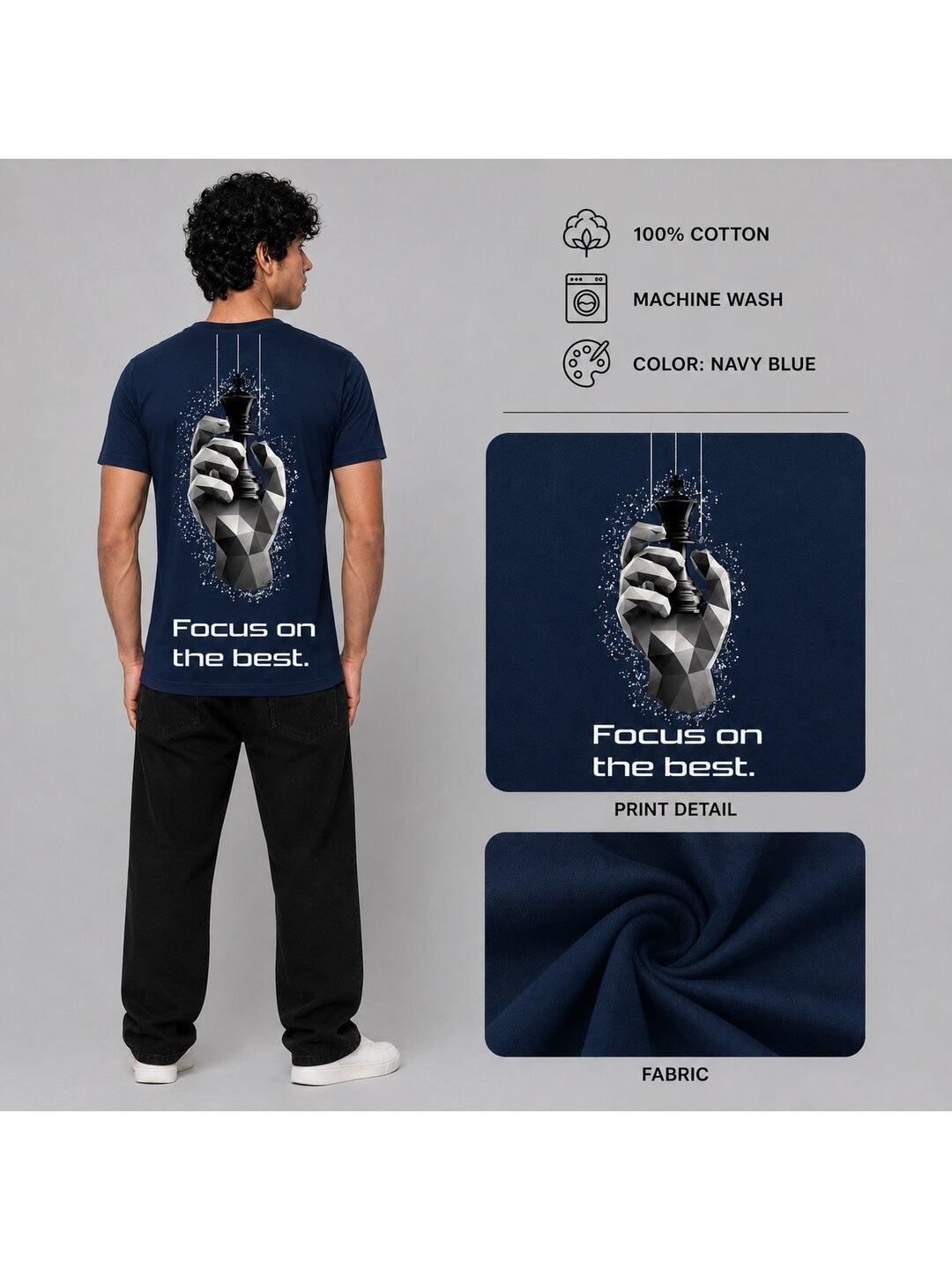 Chess Hand Printed Round Neck Regular Pre-customized Tshirt for Men