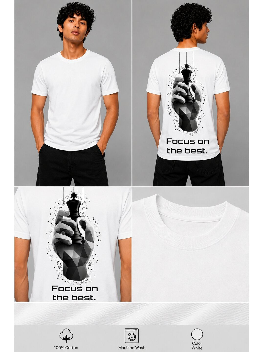 Chess Hand Printed Round Neck Regular Pre-customized Tshirt for Men