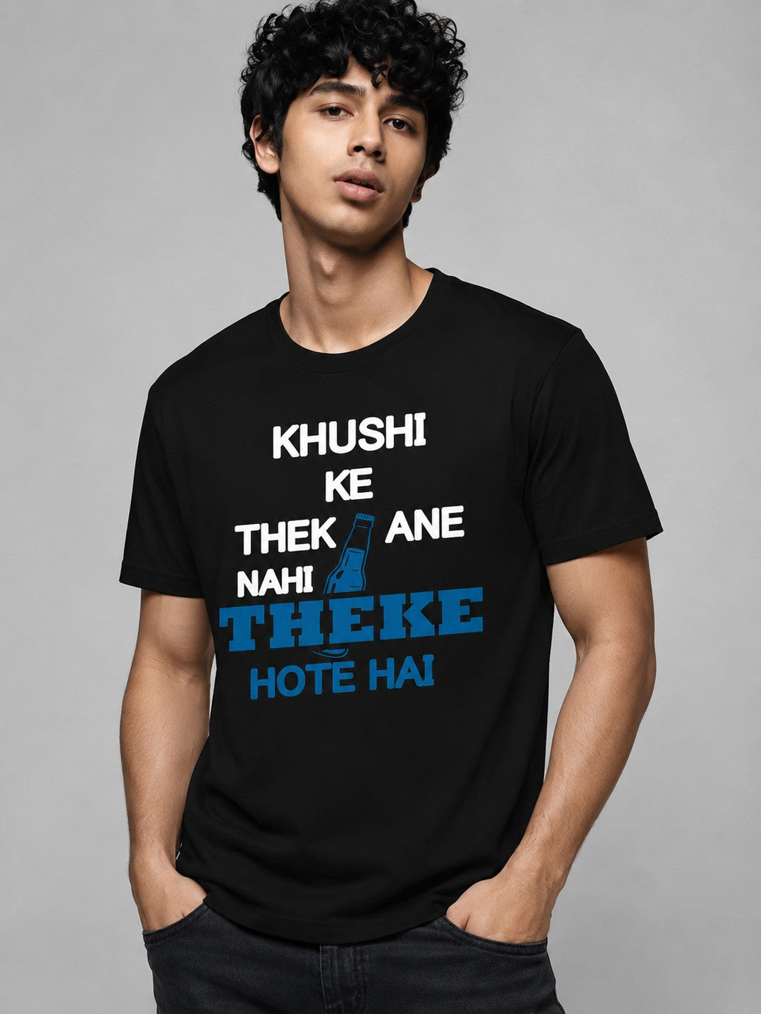 Ink Slogan Printed Round Neck Regular Pre-customized Tshirt for Men