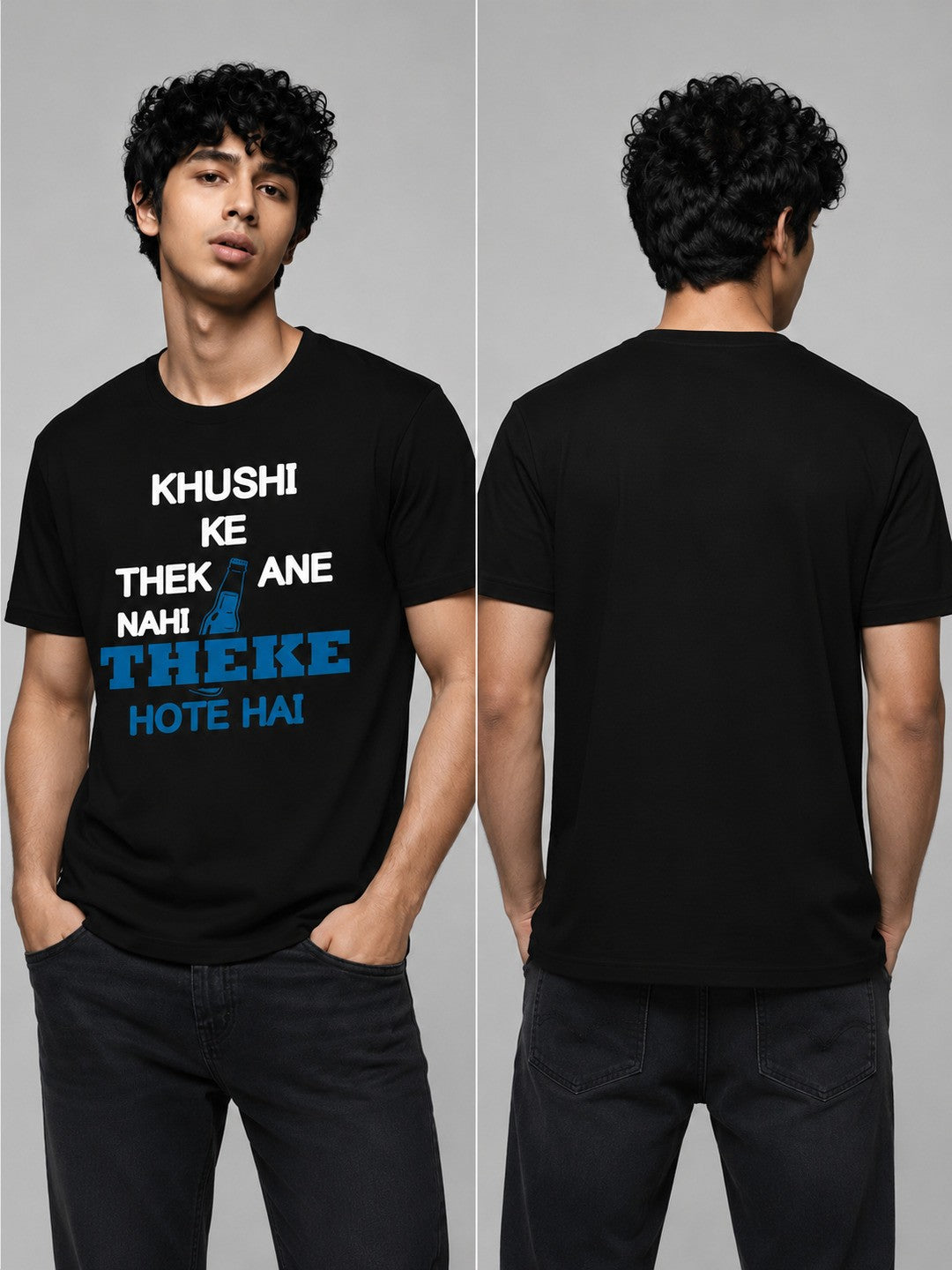 Ink Slogan Printed Round Neck Regular Pre-customized Tshirt for Men