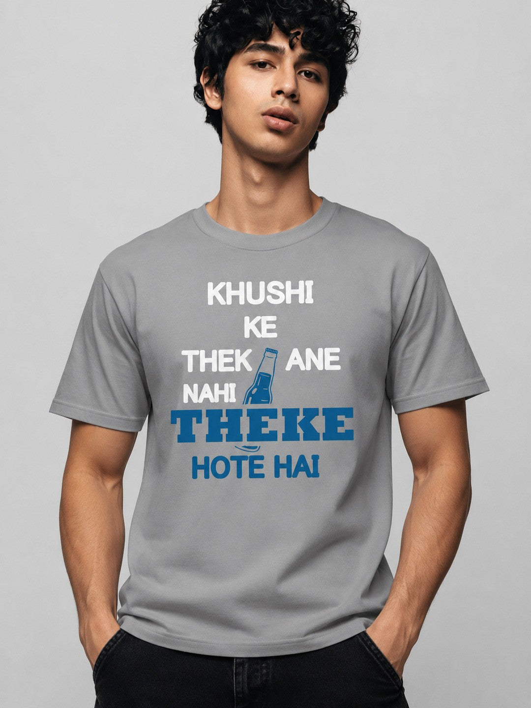 Ink Slogan Printed Round Neck Regular Pre-customized Tshirt for Men