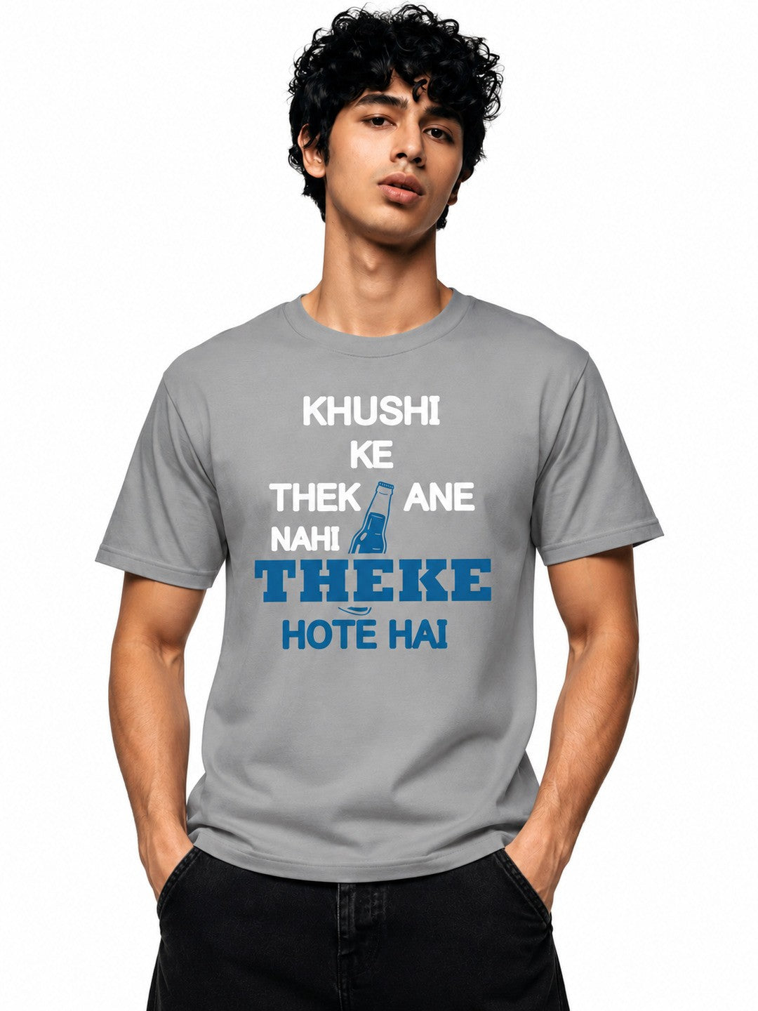 Ink Slogan Printed Round Neck Regular Pre-customized Tshirt for Men