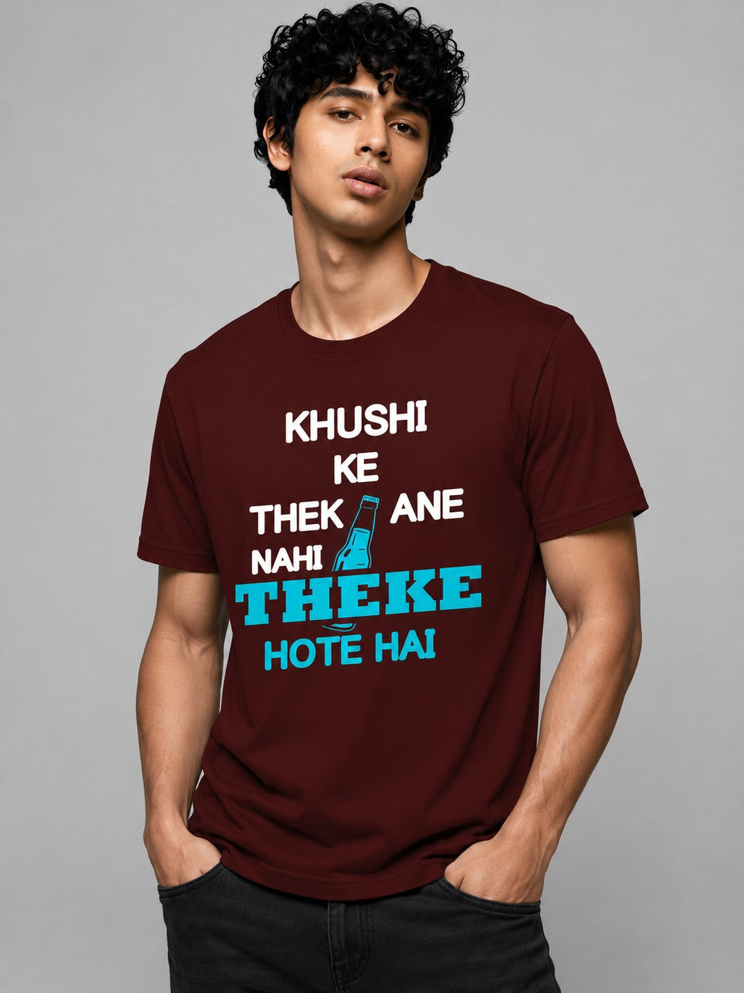 Ink Slogan Printed Round Neck Regular Pre-customized Tshirt for Men