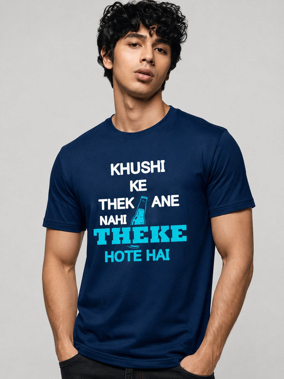 Ink Slogan Printed Round Neck Regular Pre-customized Tshirt for Men