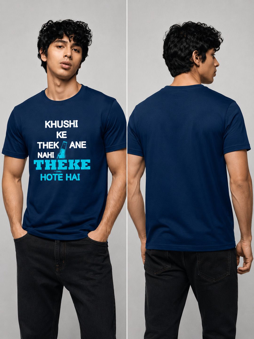 Ink Slogan Printed Round Neck Regular Pre-customized Tshirt for Men