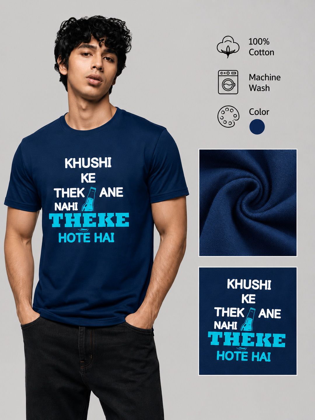 Ink Slogan Printed Round Neck Regular Pre-customized Tshirt for Men