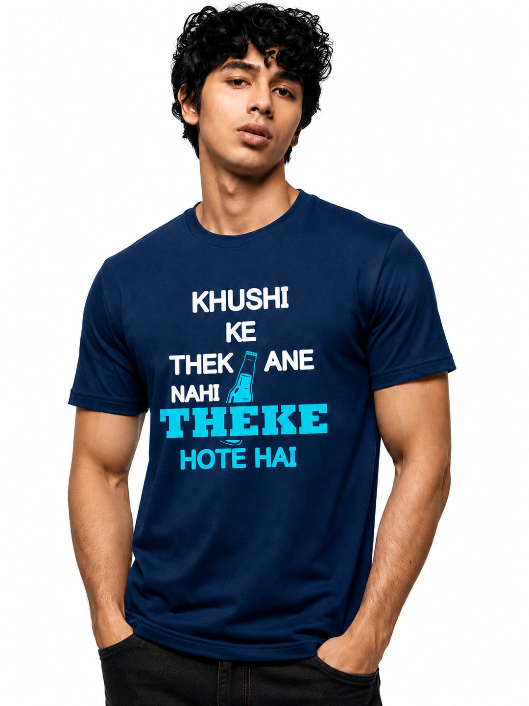 Ink Slogan Printed Round Neck Regular Pre-customized Tshirt for Men