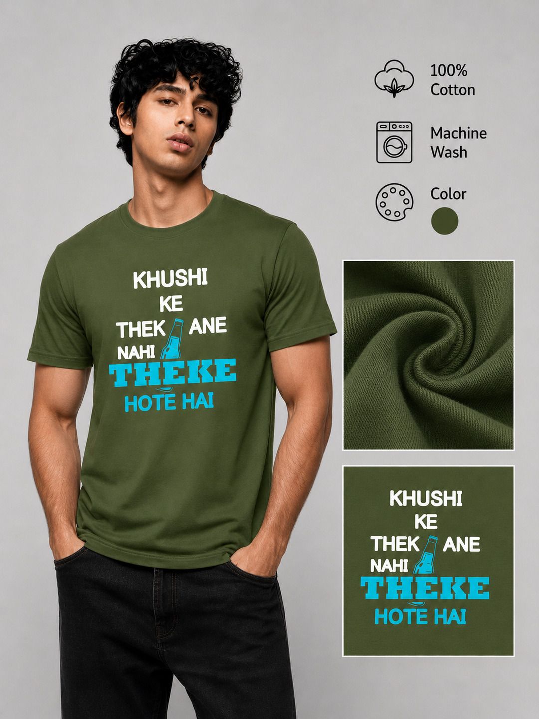 Ink Slogan Printed Round Neck Regular Pre-customized Tshirt for Men