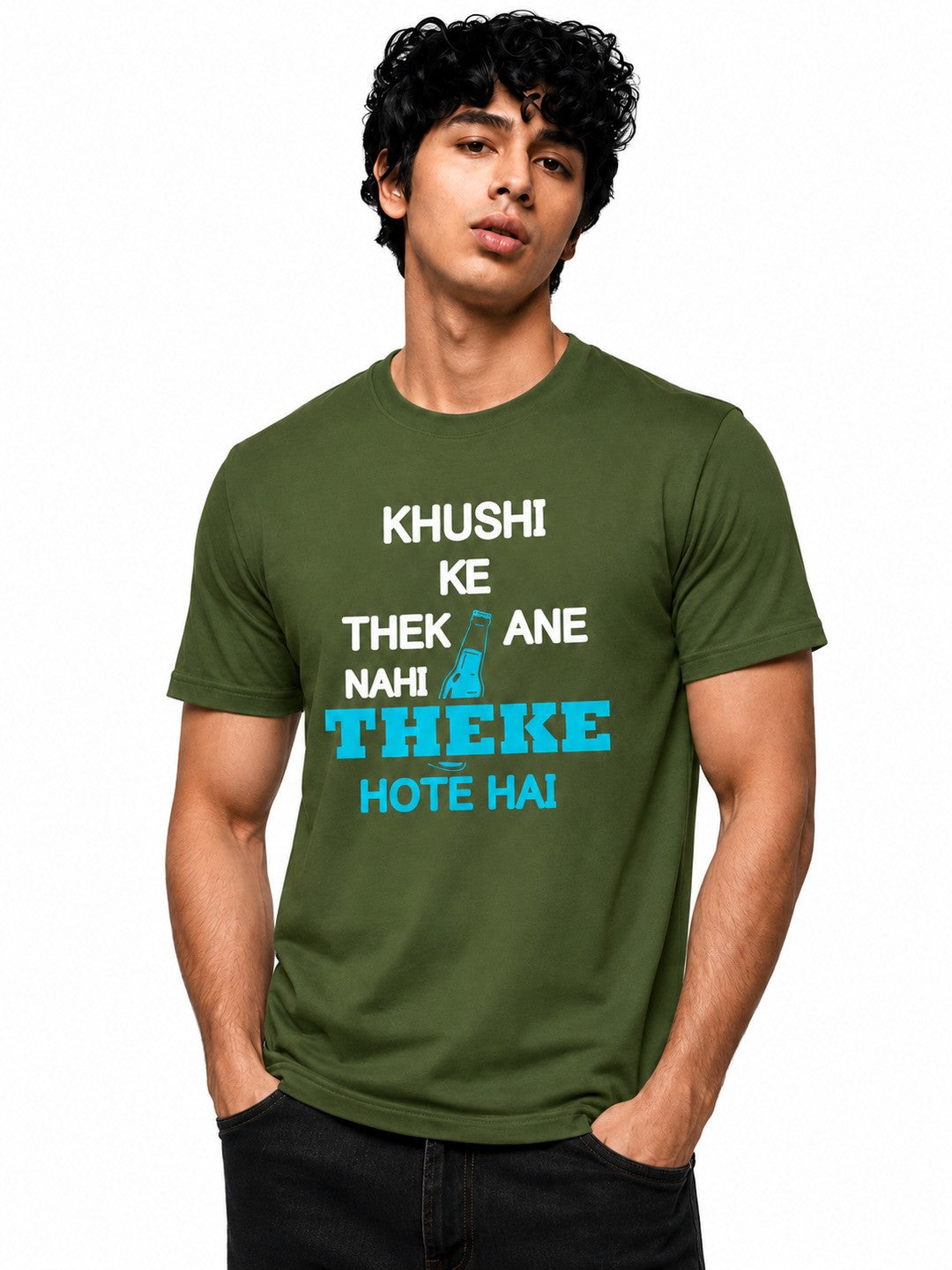 Ink Slogan Printed Round Neck Regular Pre-customized Tshirt for Men