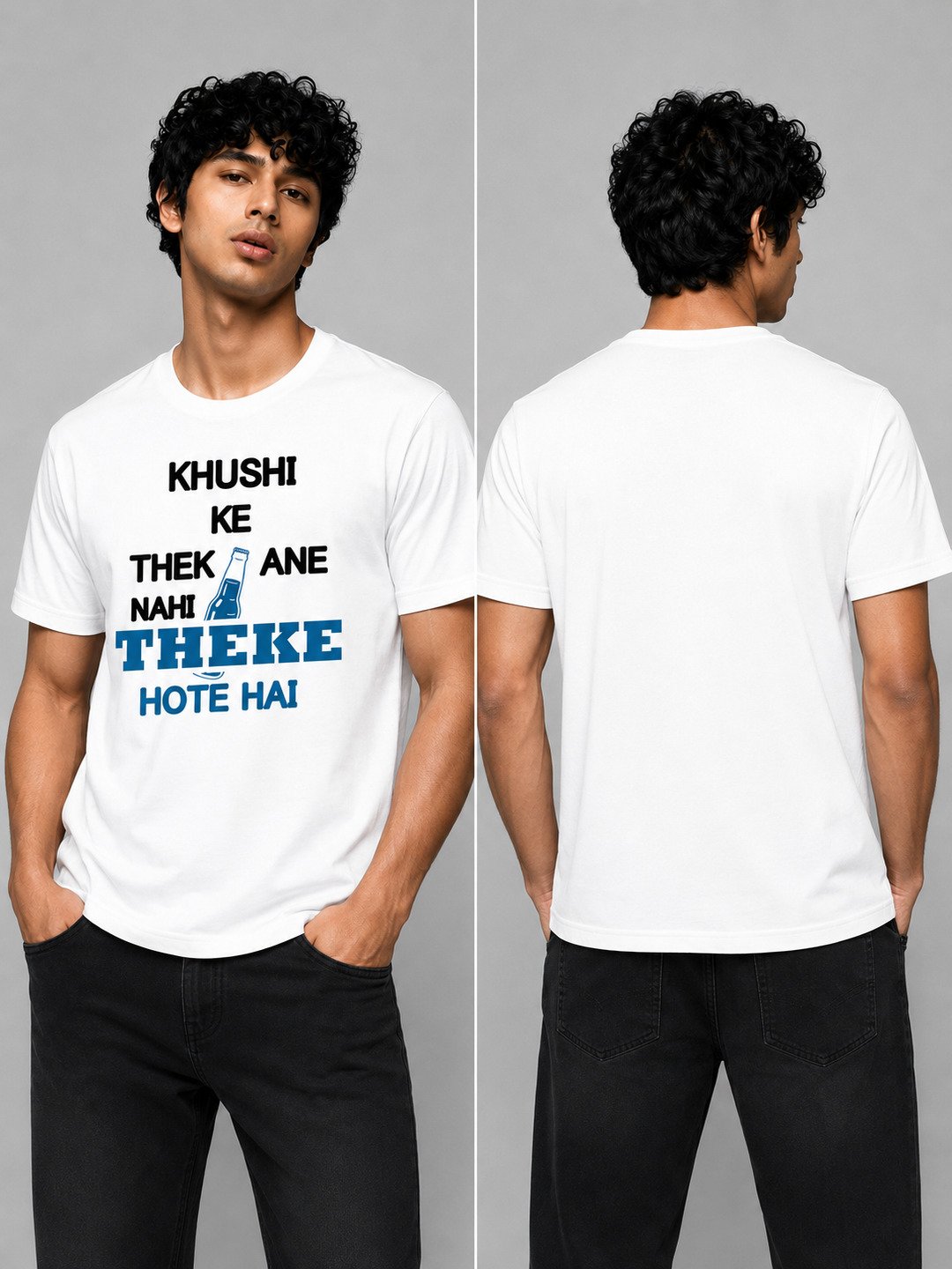 Ink Slogan Printed Round Neck Regular Pre-customized Tshirt for Men