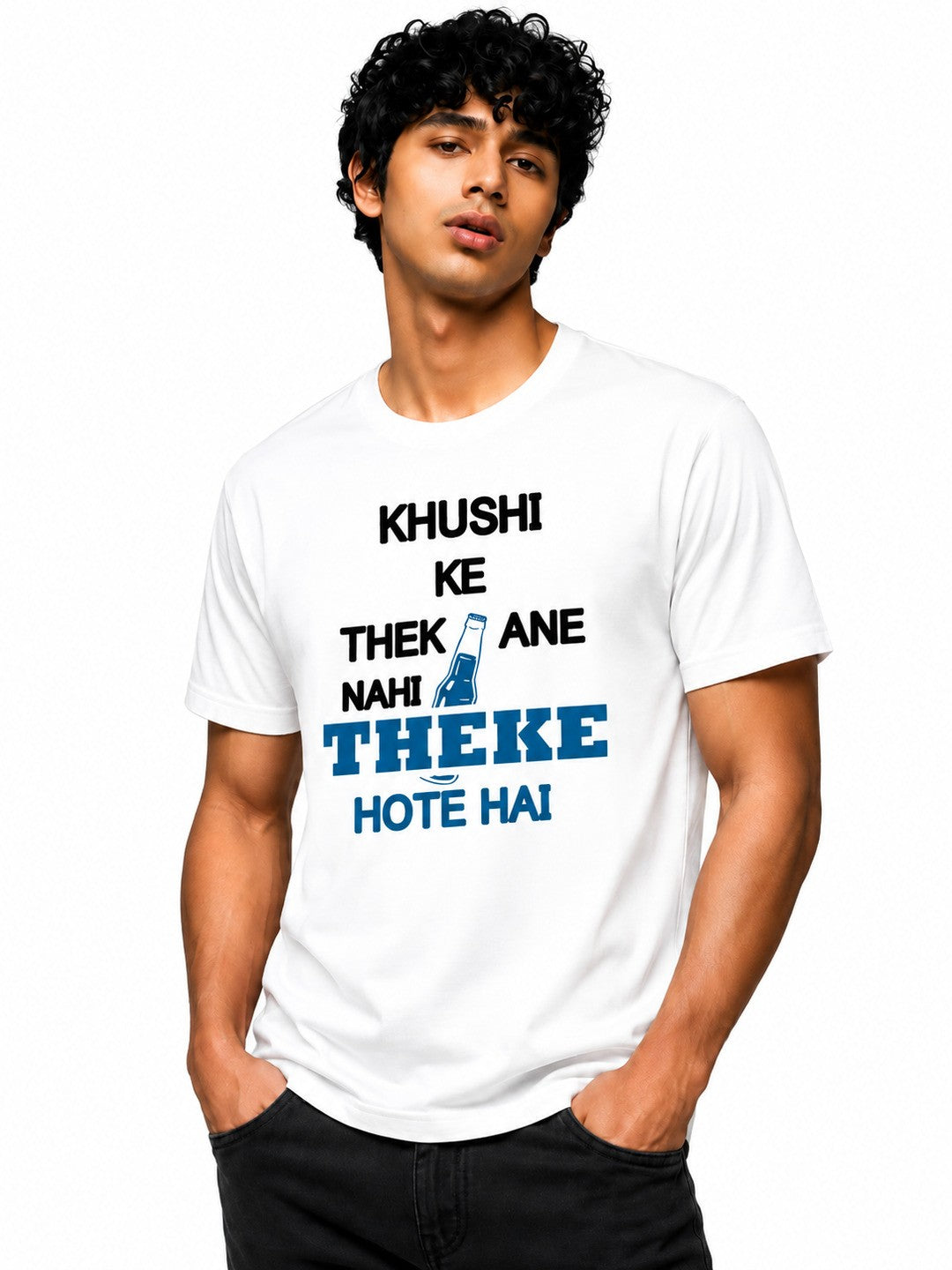 Ink Slogan Printed Round Neck Regular Pre-customized Tshirt for Men