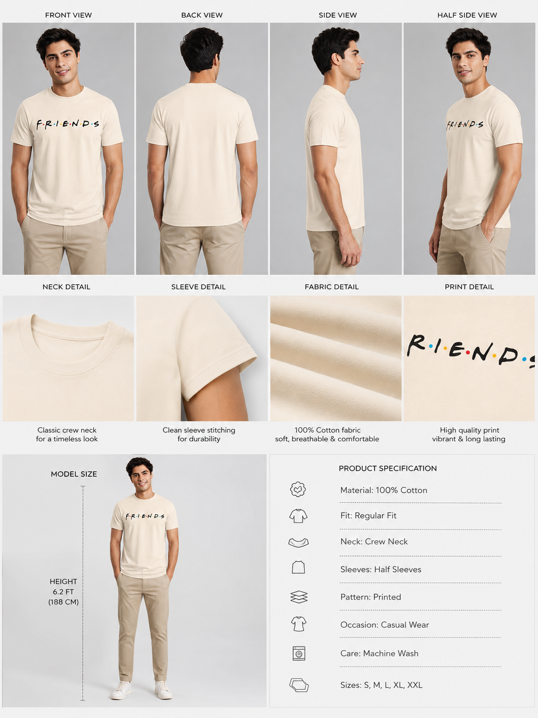 FriendsOG Printed Round Neck Regular Pre-customized Tshirt for Men