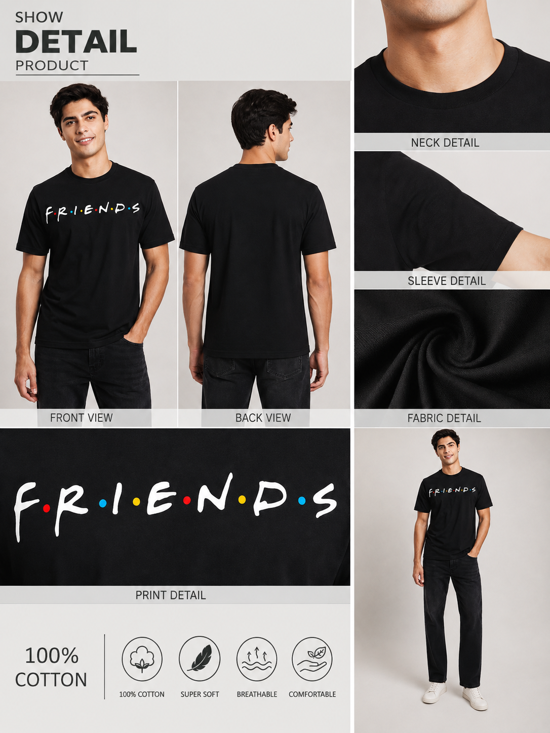 FriendsOG Printed Round Neck Regular Pre-customized Tshirt for Men
