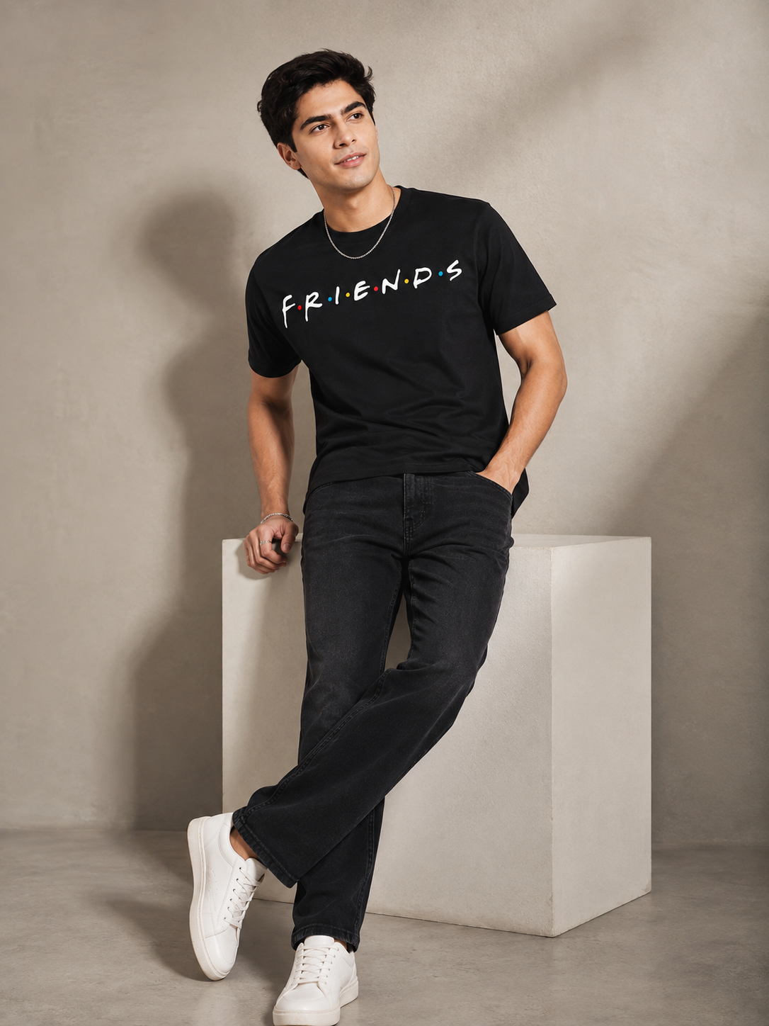 FriendsOG Printed Round Neck Regular Pre-customized Tshirt for Men