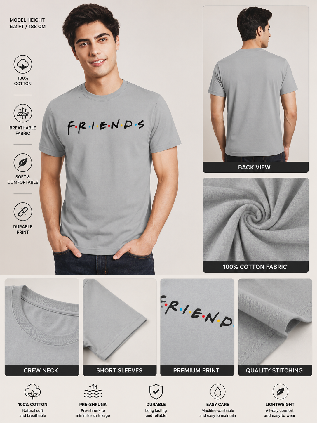 FriendsOG Printed Round Neck Regular Pre-customized Tshirt for Men