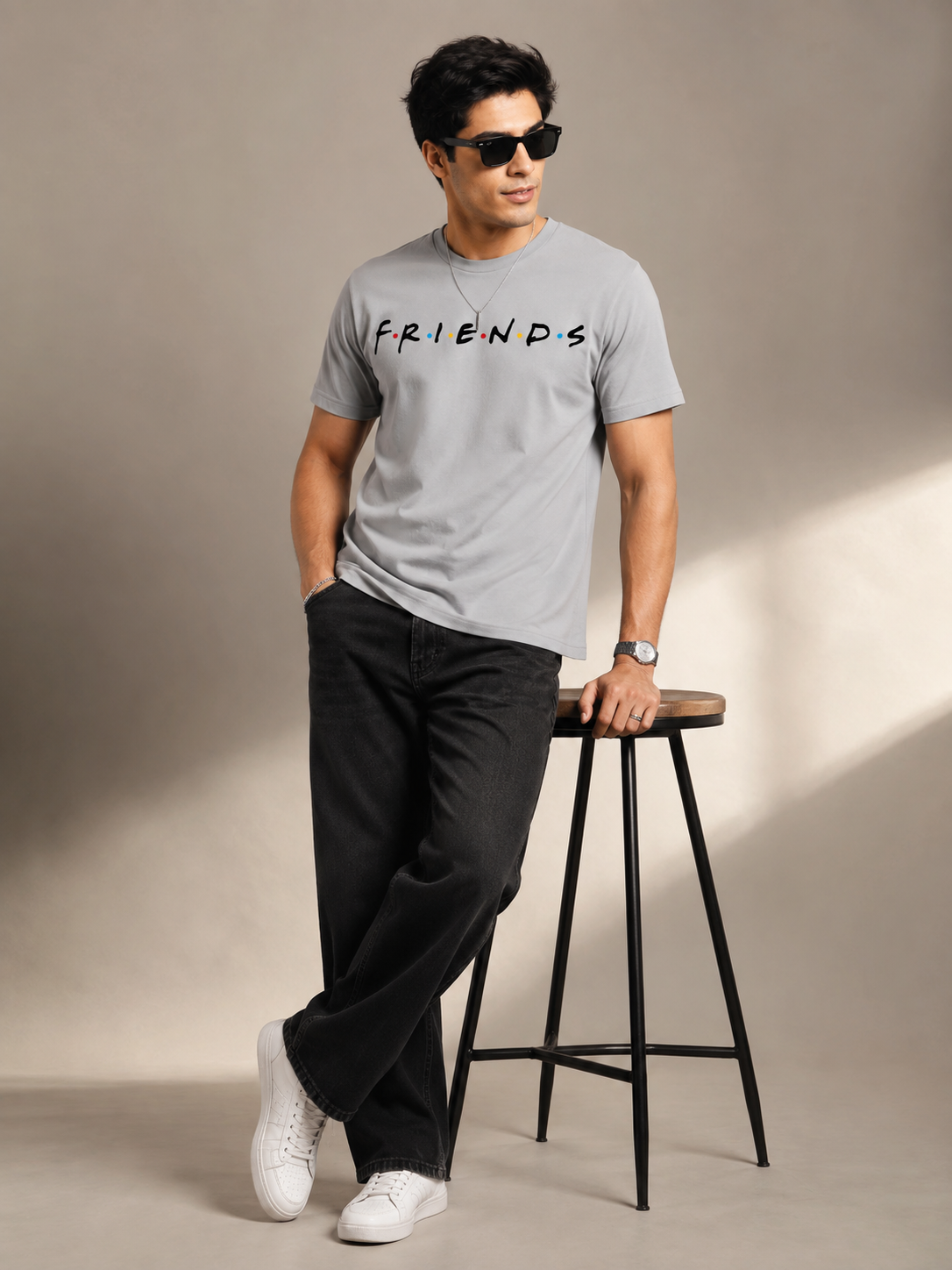FriendsOG Printed Round Neck Regular Pre-customized Tshirt for Men