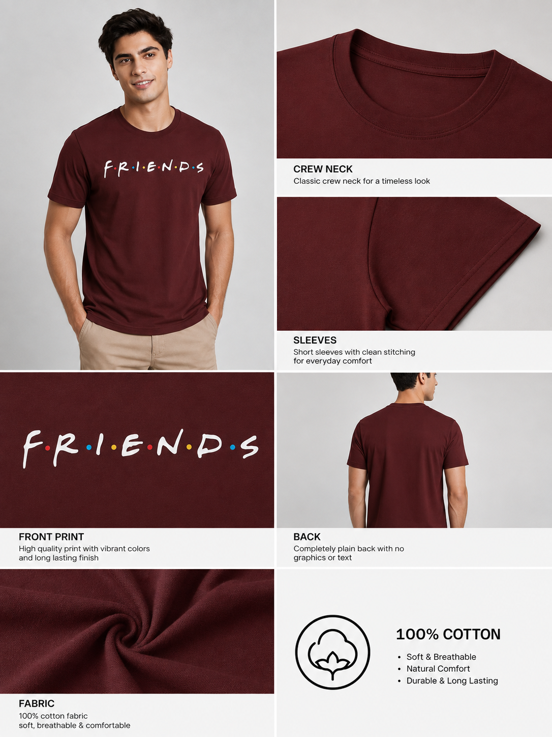 FriendsOG Printed Round Neck Regular Pre-customized Tshirt for Men