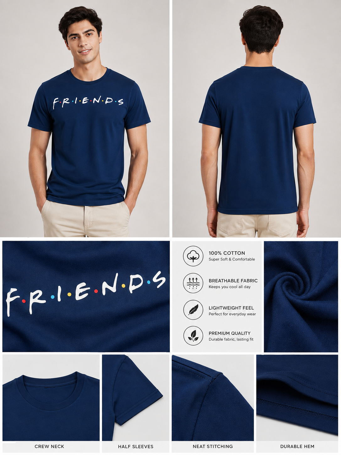 FriendsOG Printed Round Neck Regular Pre-customized Tshirt for Men