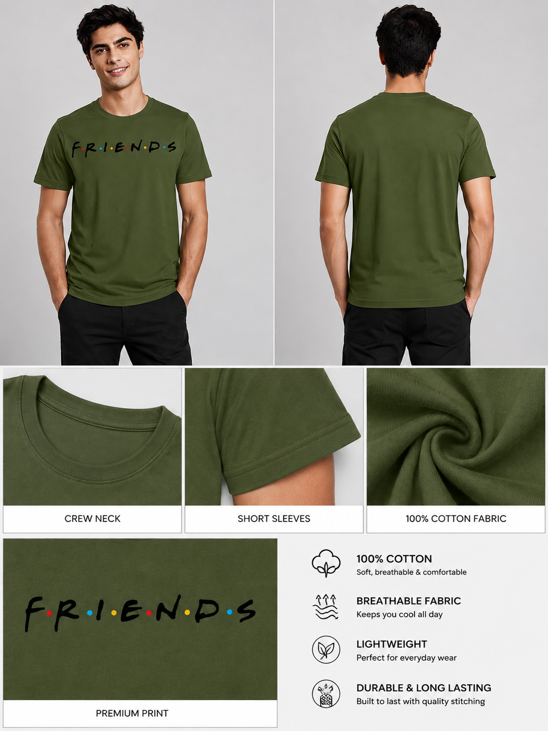 FriendsOG Printed Round Neck Regular Pre-customized Tshirt for Men