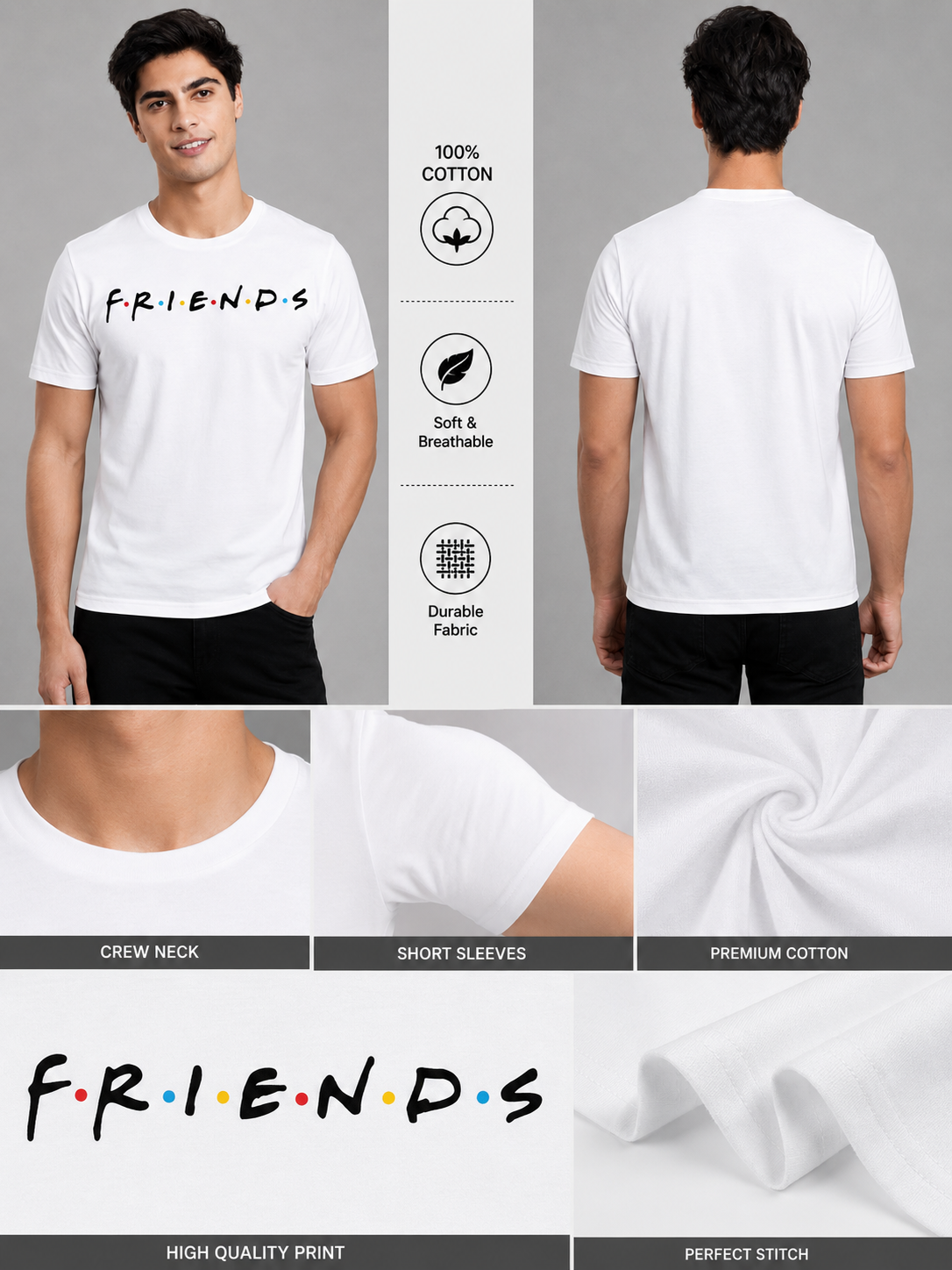 FriendsOG Printed Round Neck Regular Pre-customized Tshirt for Men