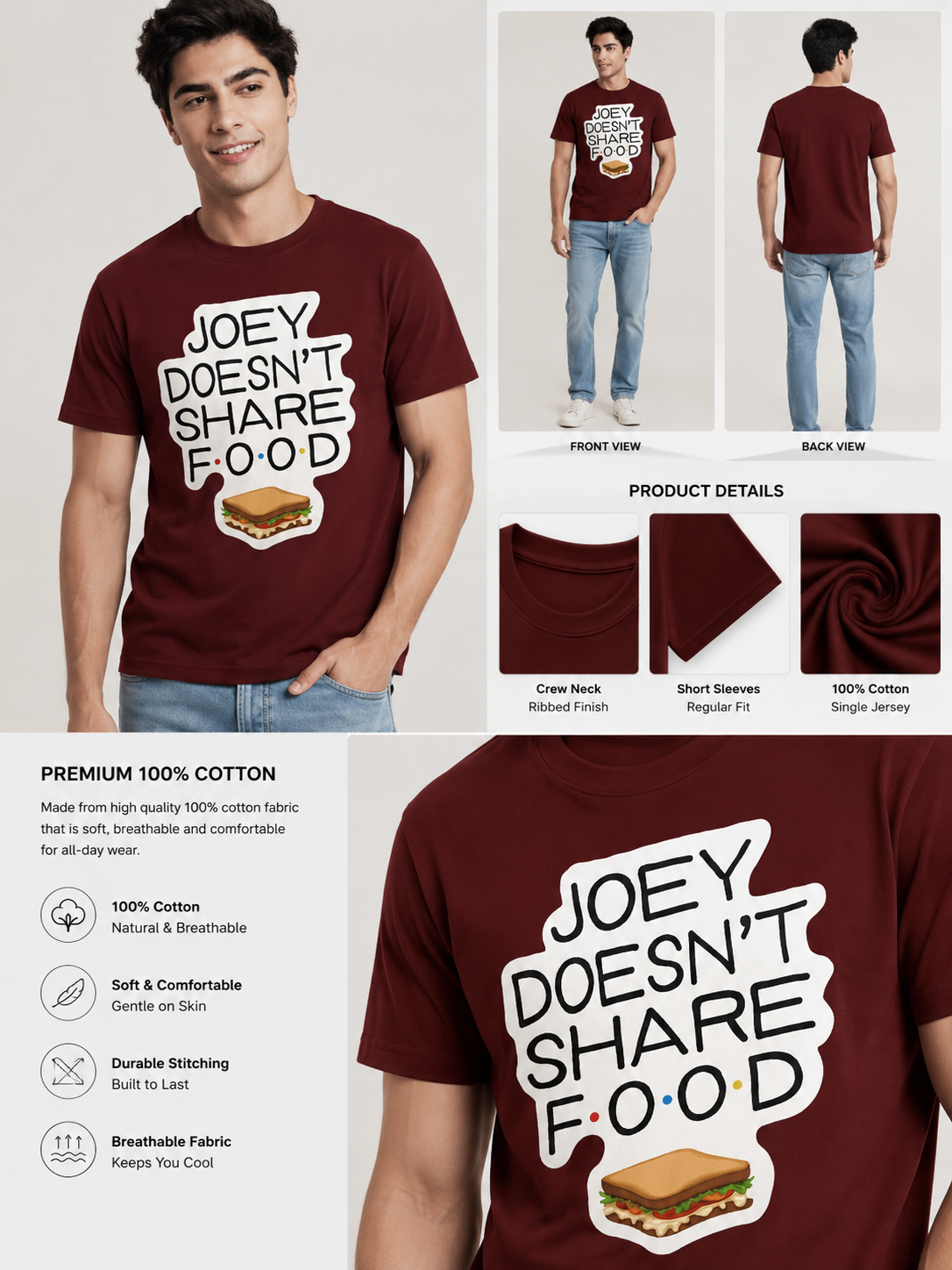 No Sharing Printed Round Neck Regular Pre-customized Tshirt for Men