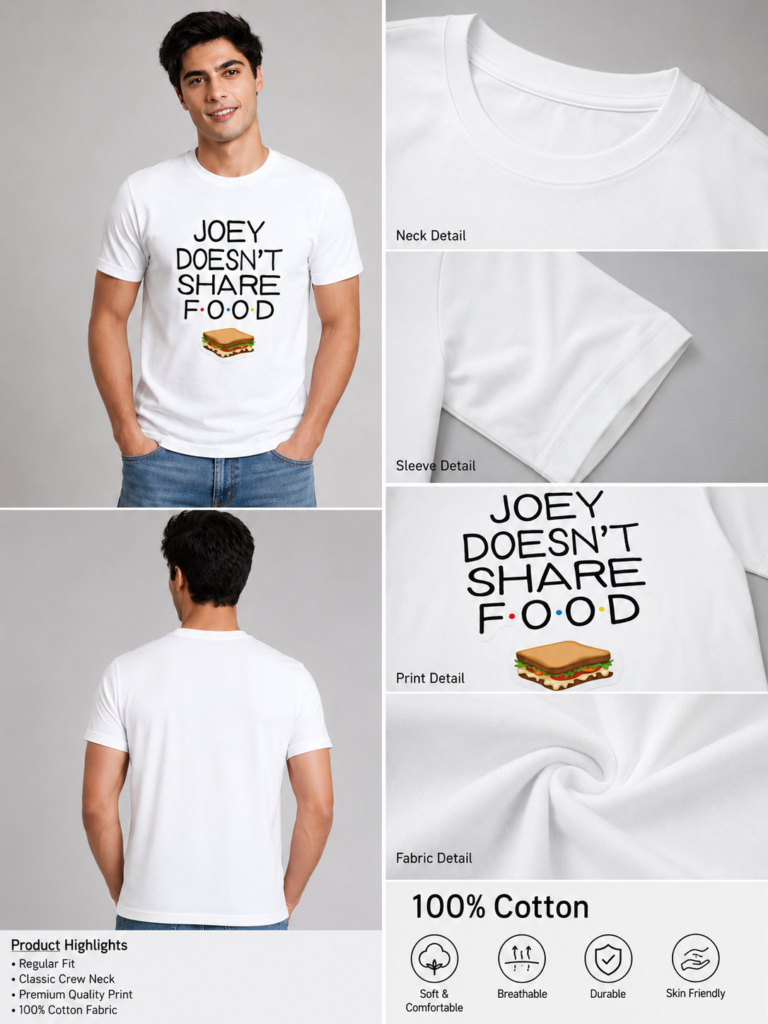 No Sharing Printed Round Neck Regular Pre-customized Tshirt for Men