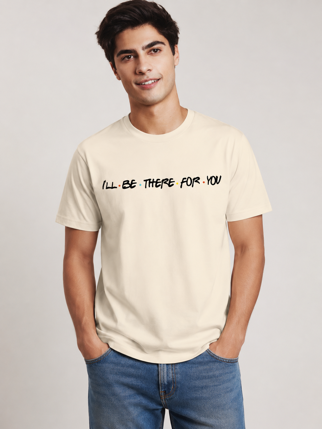 Friends Line Printed Round Neck Regular Pre-customized Tshirt for Men