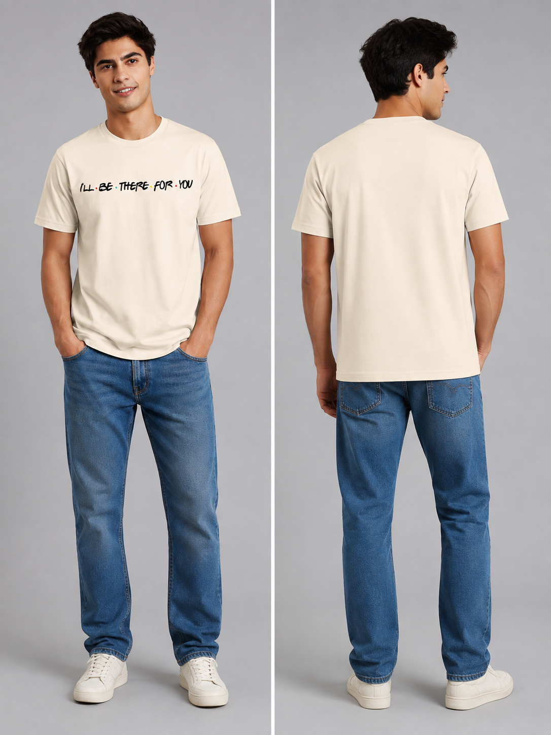 Friends Line Printed Round Neck Regular Pre-customized Tshirt for Men