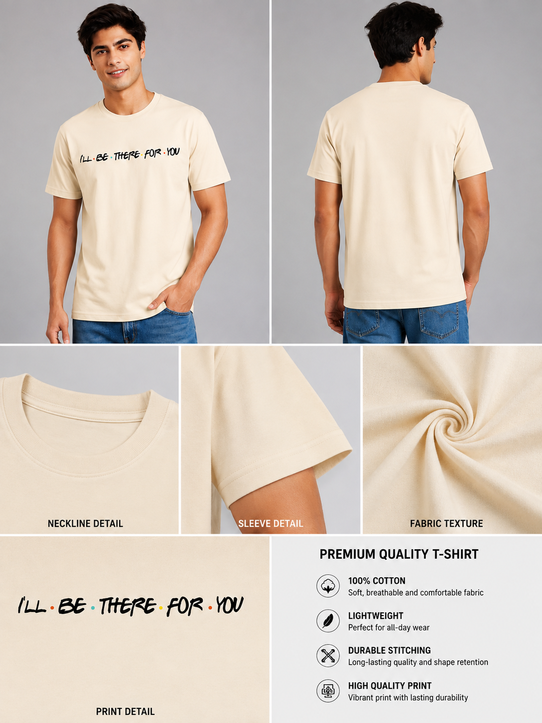 Friends Line Printed Round Neck Regular Pre-customized Tshirt for Men