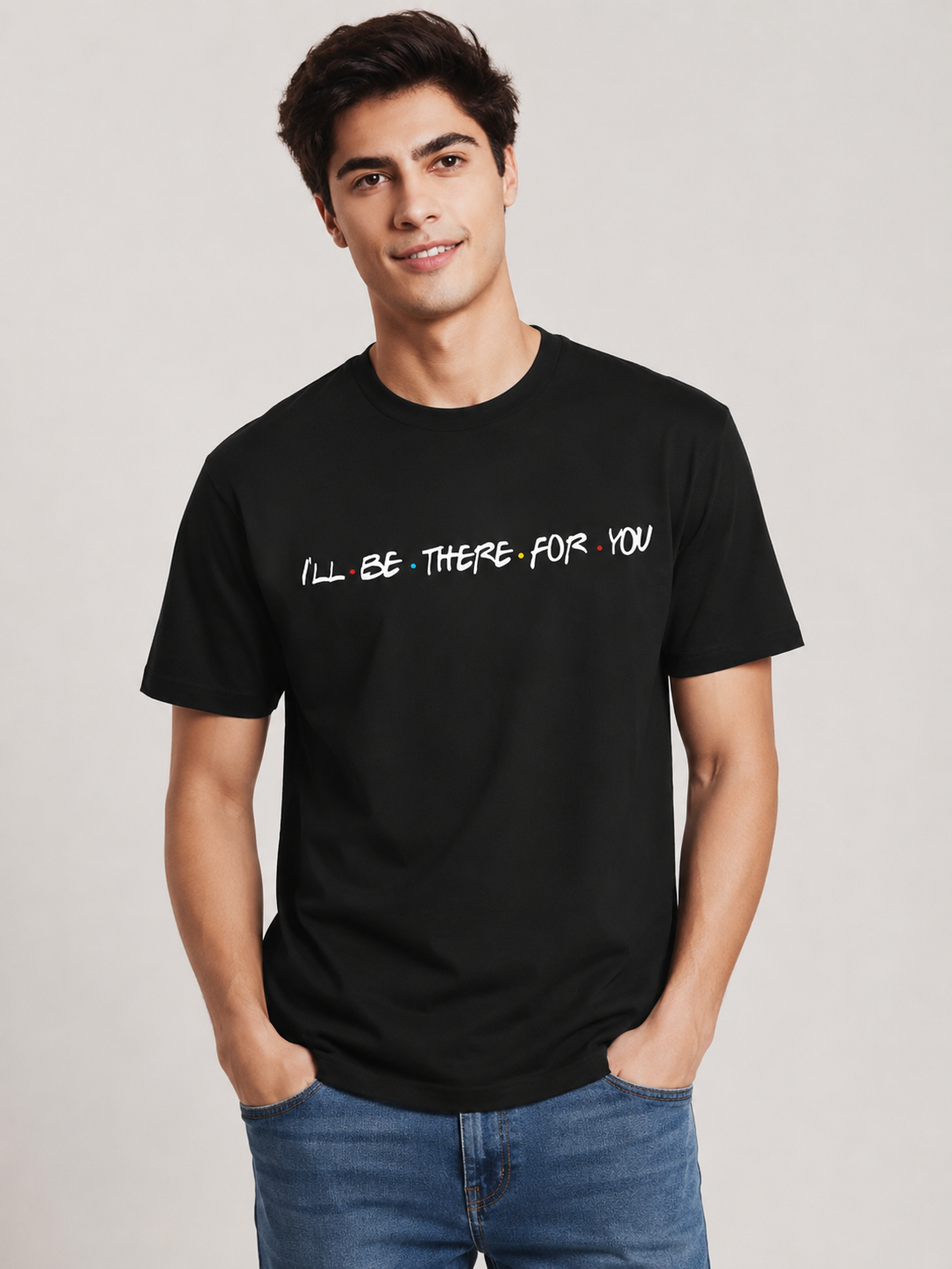 Friends Line Printed Round Neck Regular Pre-customized Tshirt for Men