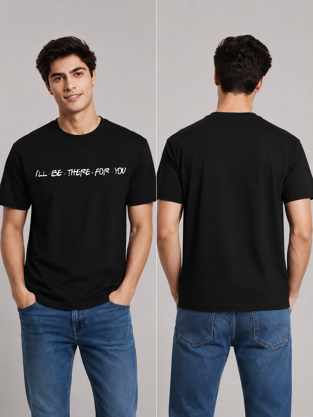 Friends Line Printed Round Neck Regular Pre-customized Tshirt for Men