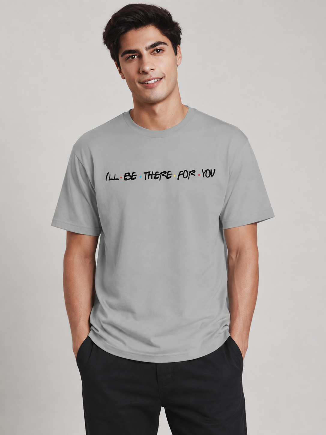 Friends Line Printed Round Neck Regular Pre-customized Tshirt for Men
