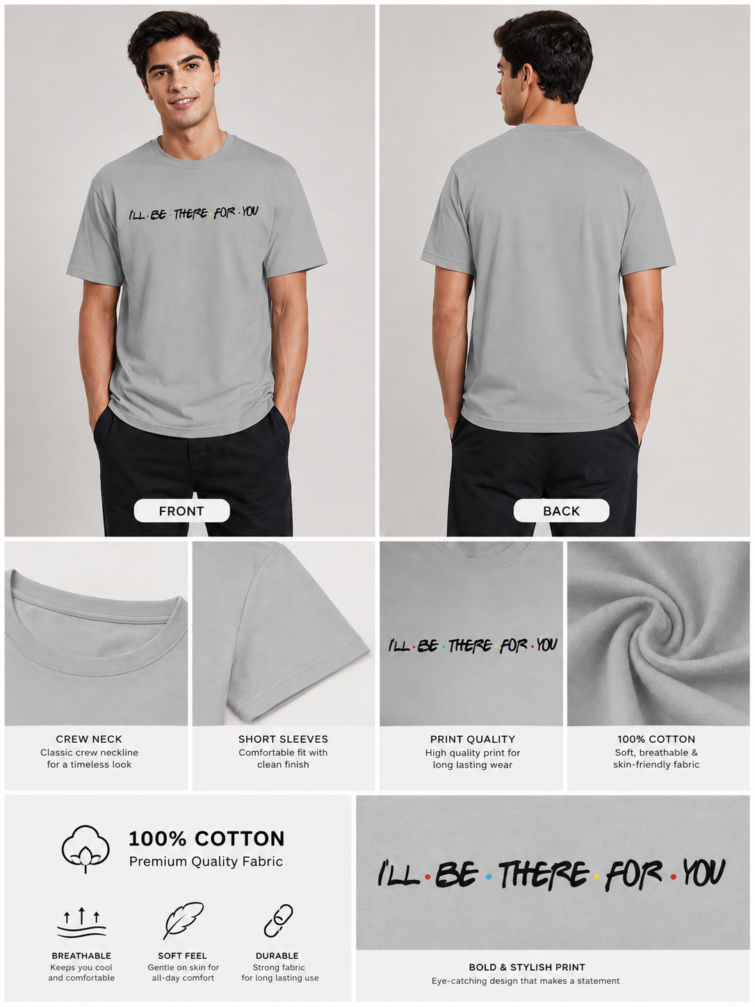 Friends Line Printed Round Neck Regular Pre-customized Tshirt for Men