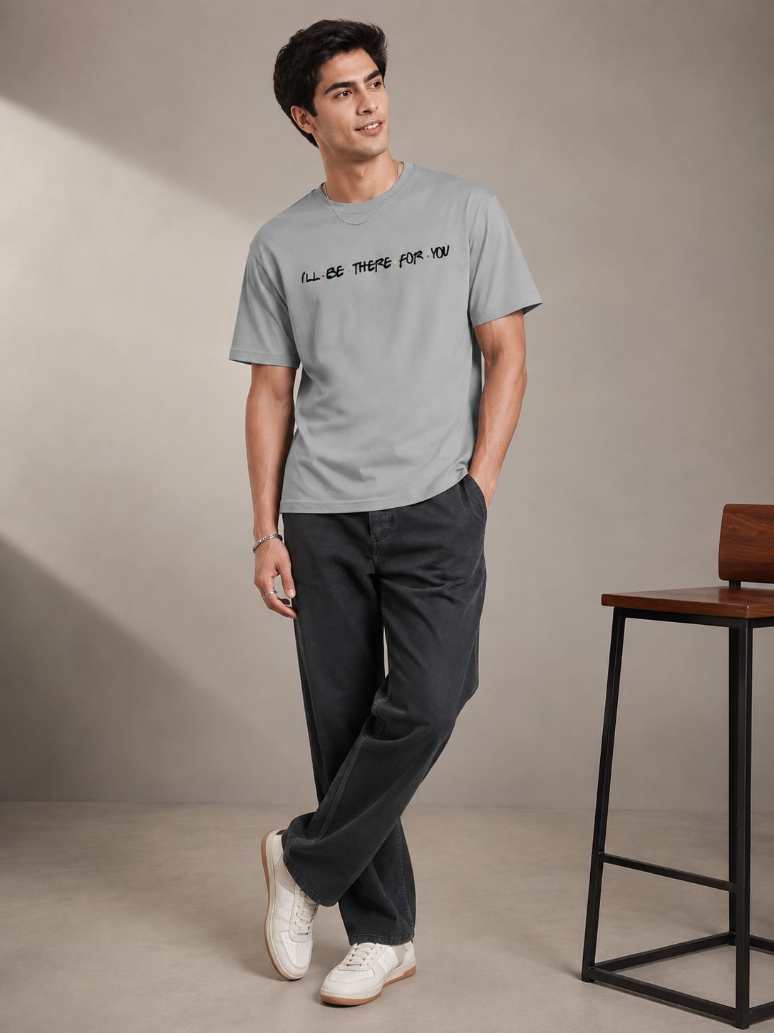 Friends Line Printed Round Neck Regular Pre-customized Tshirt for Men