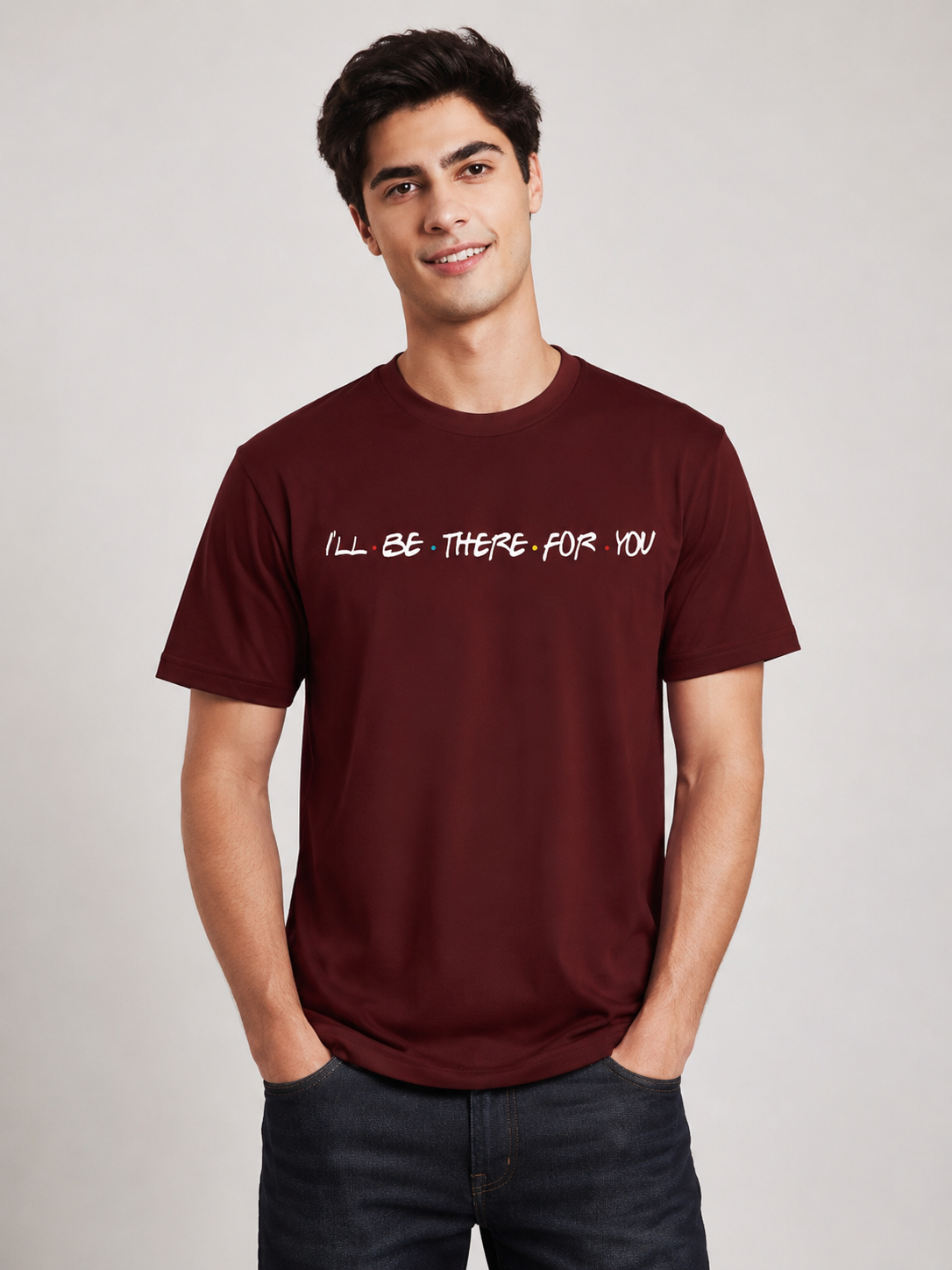 Friends Line Printed Round Neck Regular Pre-customized Tshirt for Men