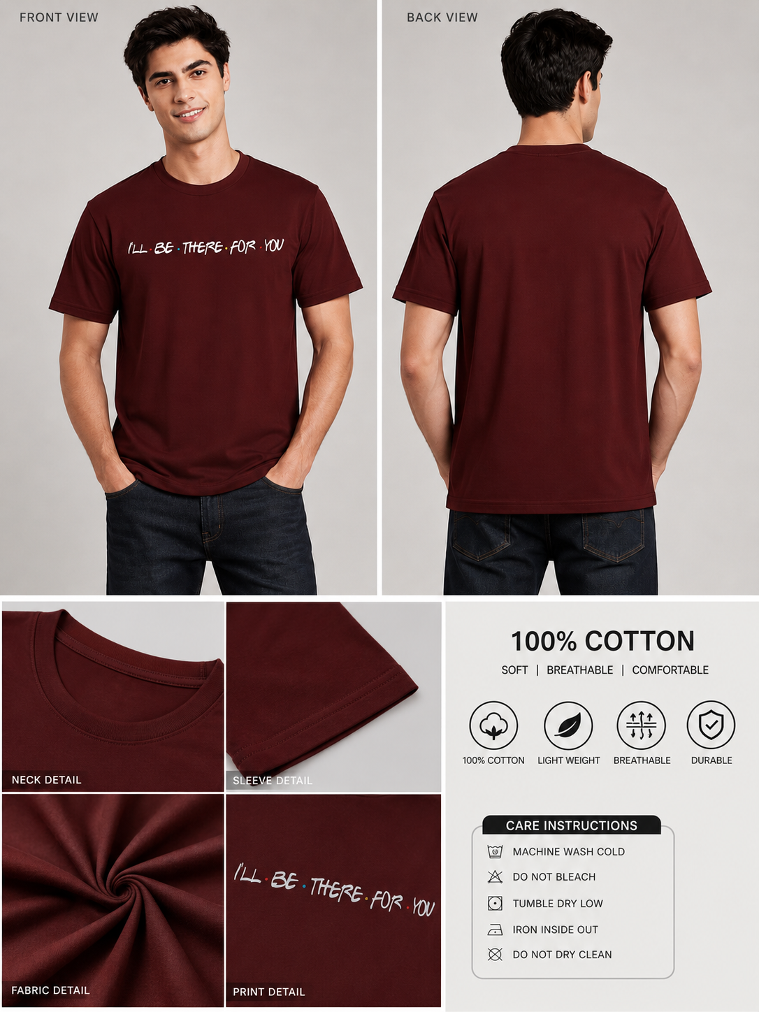 Friends Line Printed Round Neck Regular Pre-customized Tshirt for Men