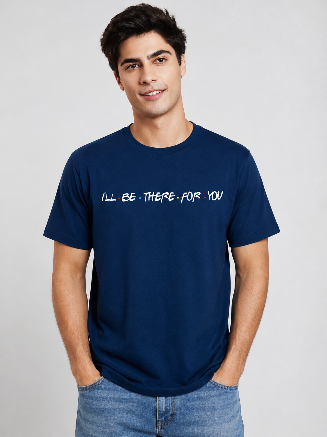 Friends Line Printed Round Neck Regular Pre-customized Tshirt for Men