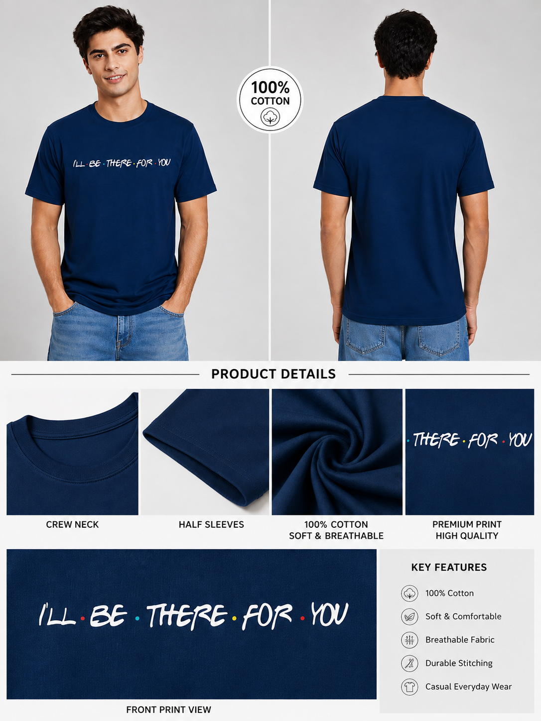Friends Line Printed Round Neck Regular Pre-customized Tshirt for Men