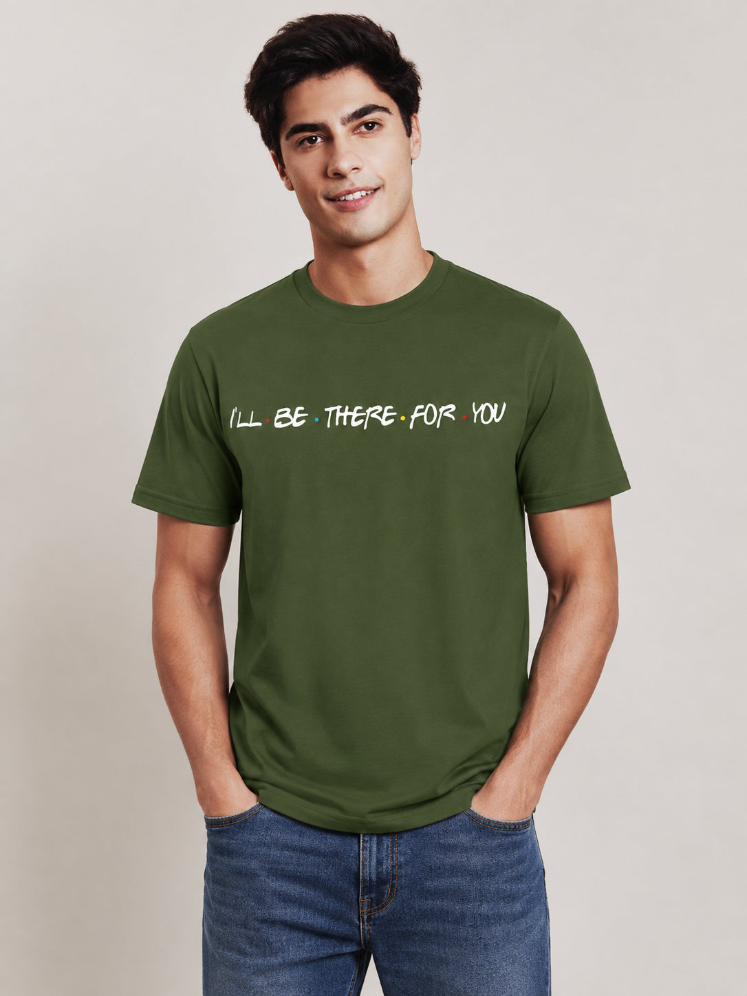 Friends Line Printed Round Neck Regular Pre-customized Tshirt for Men