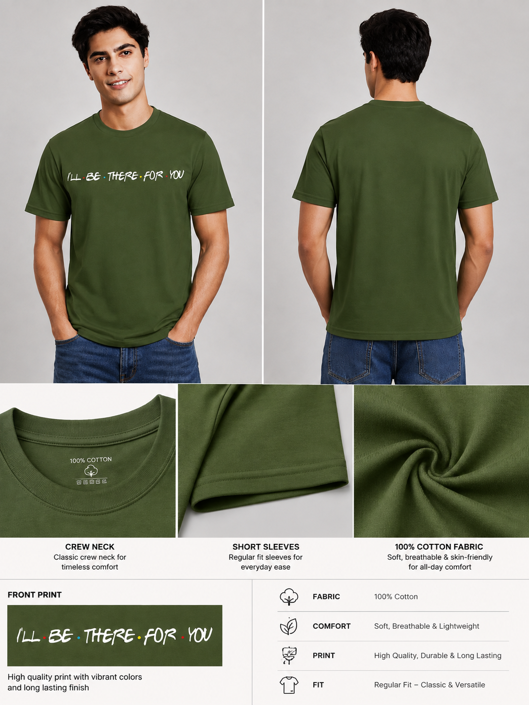 Friends Line Printed Round Neck Regular Pre-customized Tshirt for Men