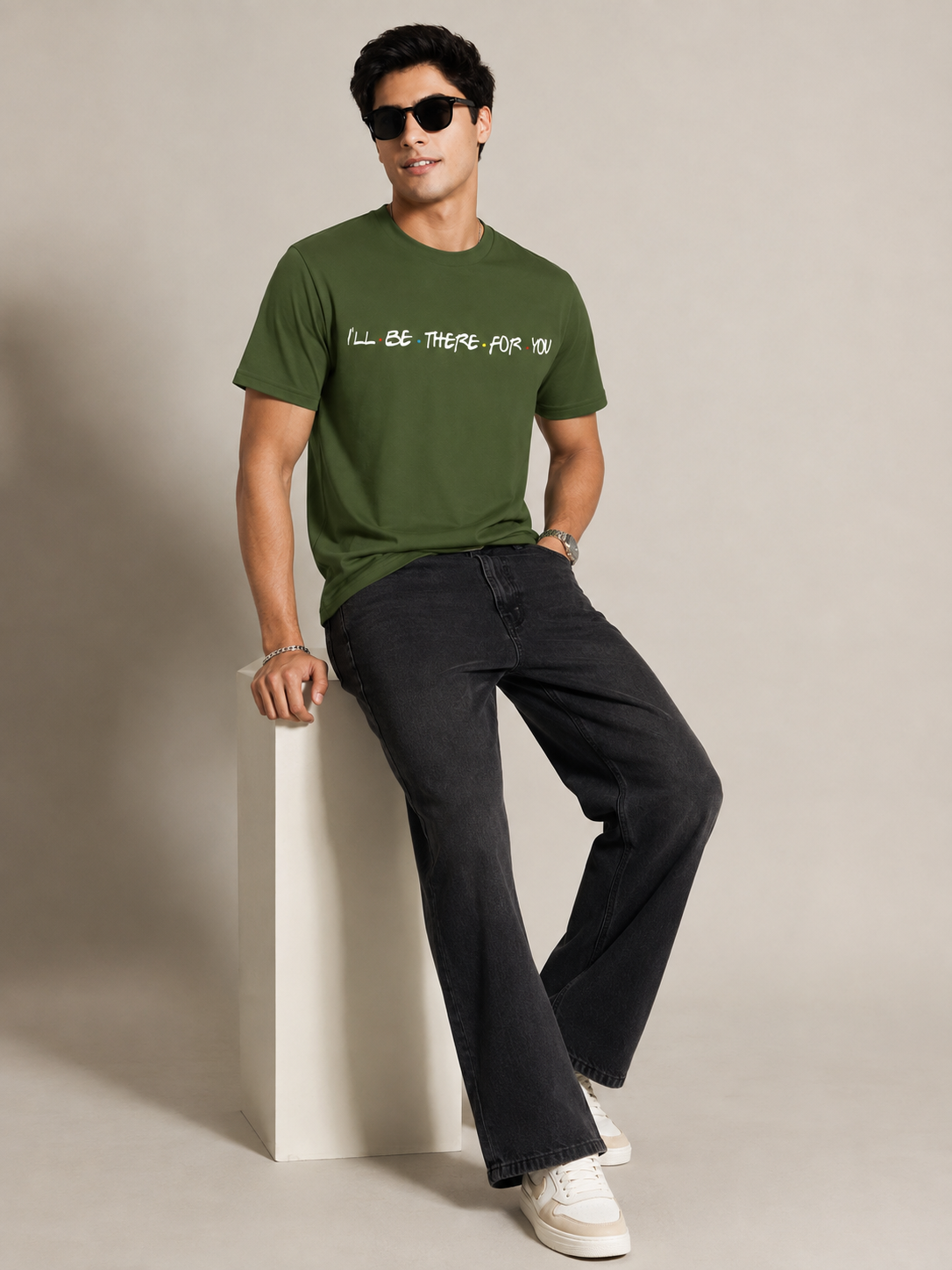 Friends Line Printed Round Neck Regular Pre-customized Tshirt for Men