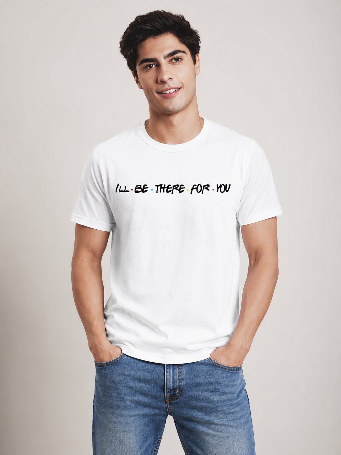 Friends Line Printed Round Neck Regular Pre-customized Tshirt for Men