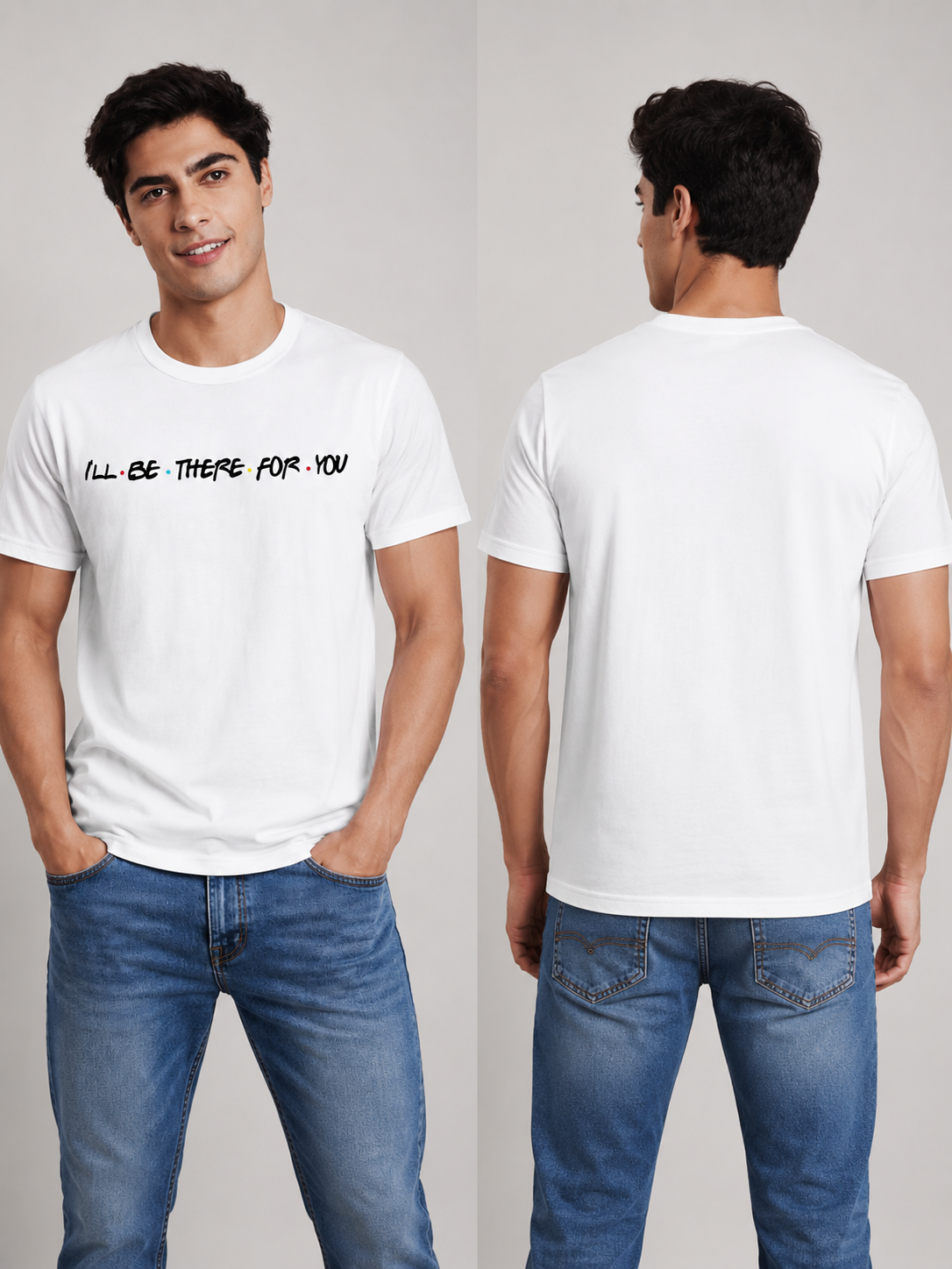 Friends Line Printed Round Neck Regular Pre-customized Tshirt for Men
