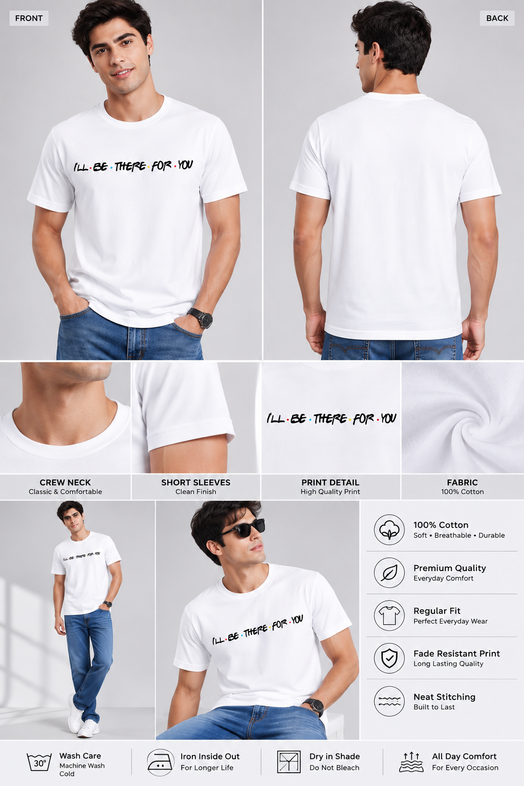 Friends Line Printed Round Neck Regular Pre-customized Tshirt for Men