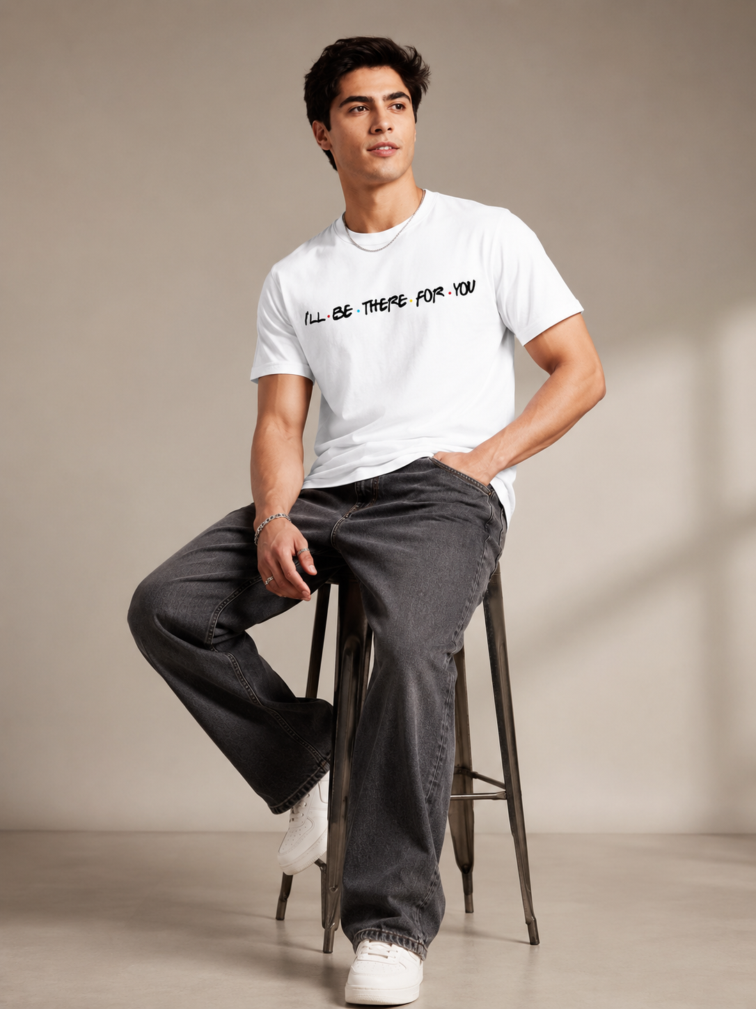 Friends Line Printed Round Neck Regular Pre-customized Tshirt for Men