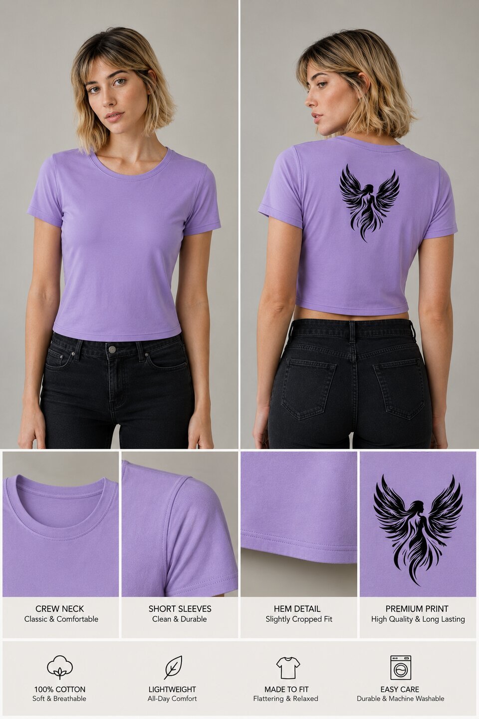 Lucifer lady Printed Round Neck Crop Pre-customized Tshirt for Women