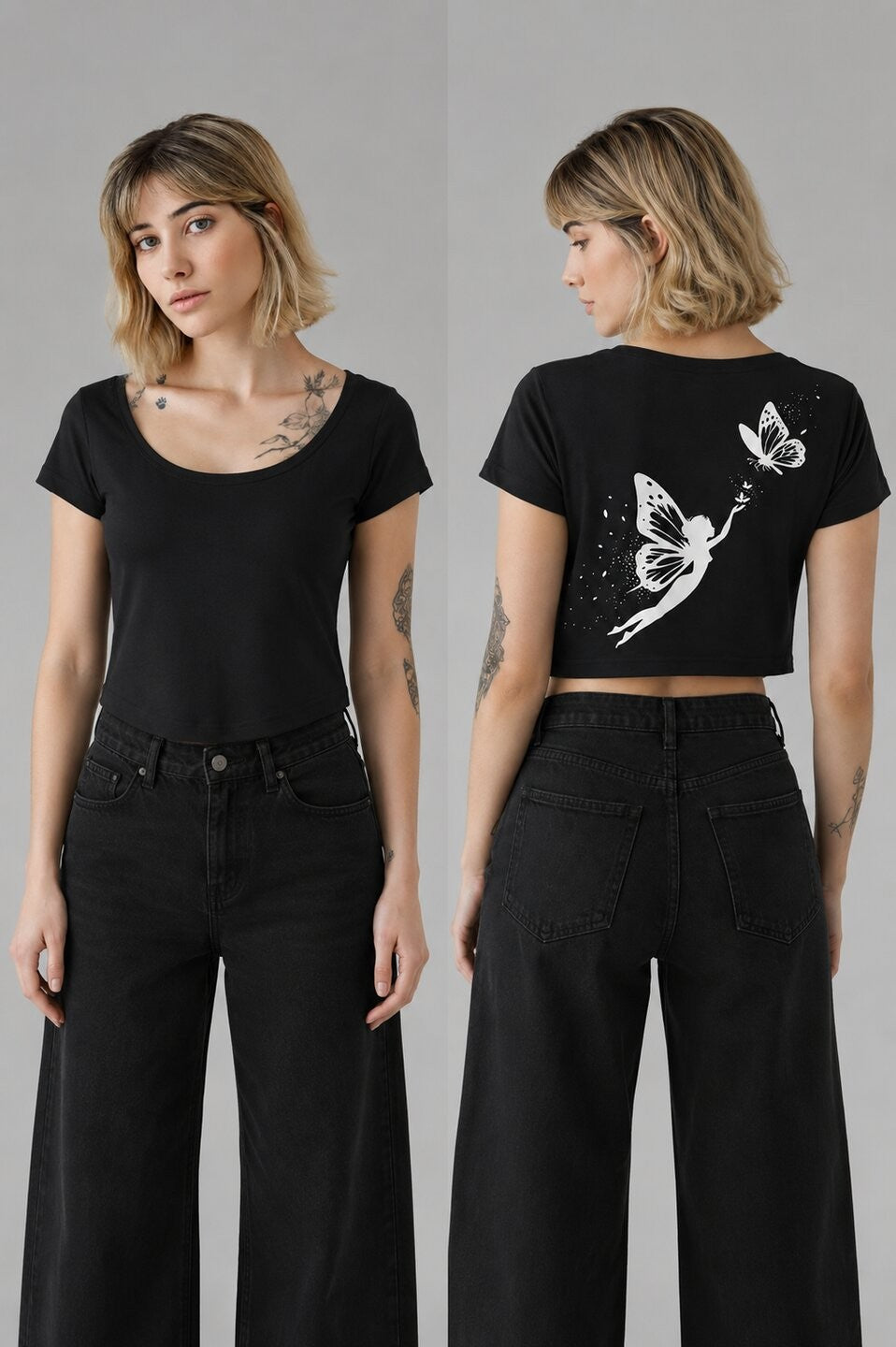 Butterfly lady Printed Round Neck Crop Pre-customized Tshirt for Women