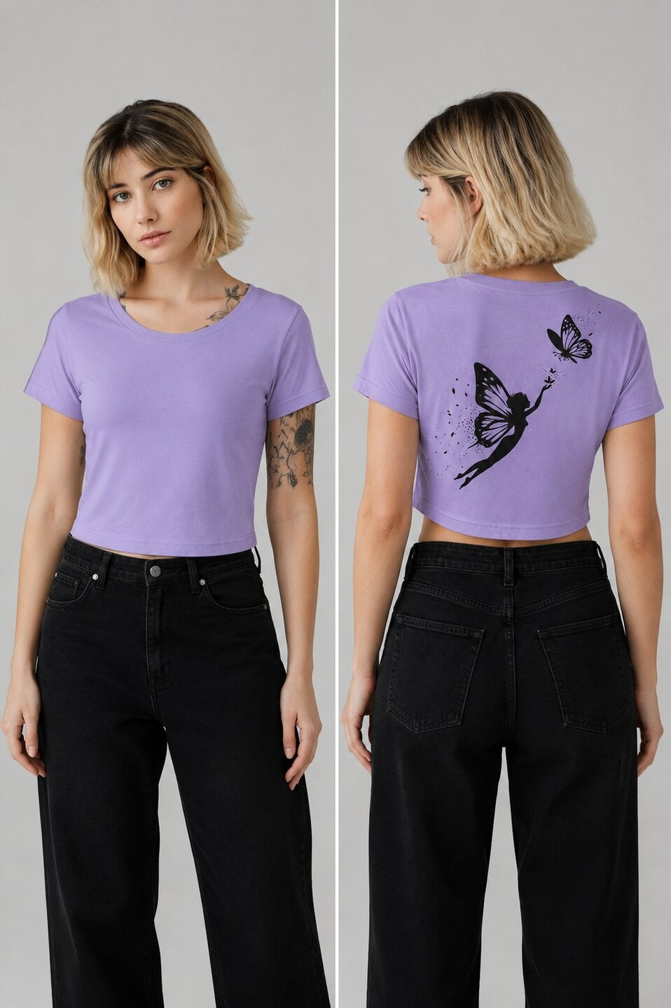 Butterfly lady Printed Round Neck Crop Pre-customized Tshirt for Women